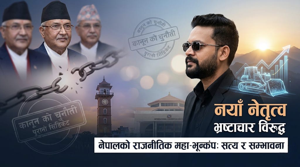 बालेन शाह और नेपाल के पूर्व नेताओं पर राजनीतिक संकट का विश्लेषण करती एक प्रतीकात्मक तस्वीर