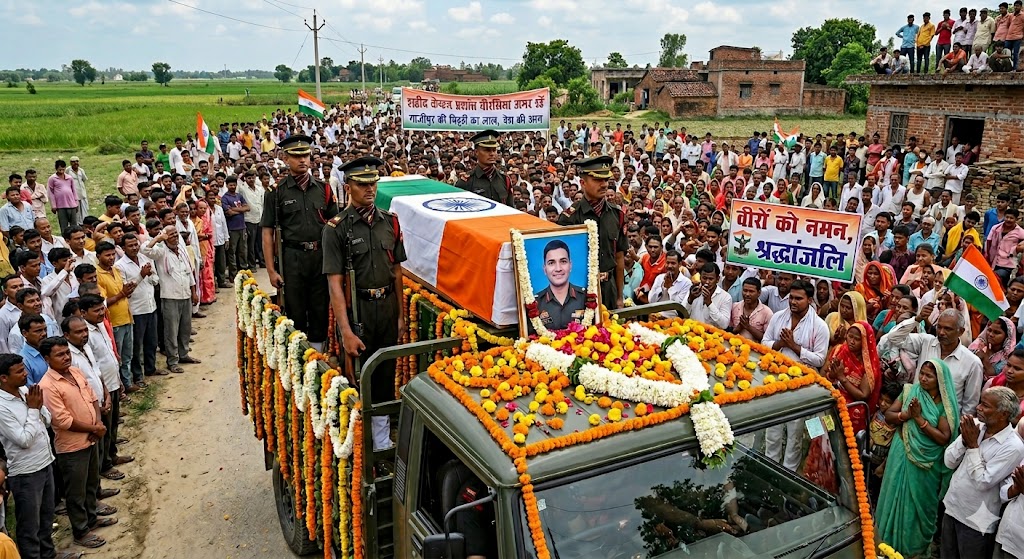 गाजीपुर के शहीद कैप्टन प्रशांत चौरसिया की अंतिम यात्रा और जनसैलाब