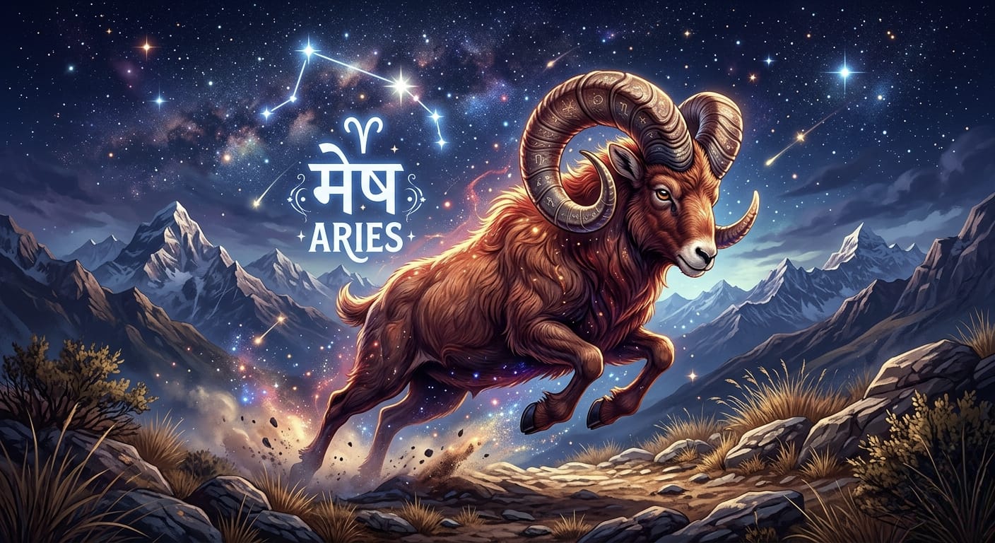 मेष राशि का प्रतीक चिह्न और पहाड़ 