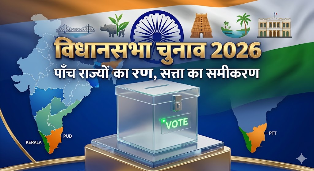 भारत के पाँच राज्यों में होने वाले विधानसभा चुनाव २२६ का ग्राफिकल मैप और वोटिंग बॉक्स की तस्वीर|