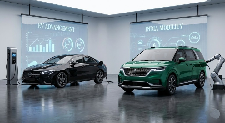 Marcedes CLA Electric charging at a modern stastion in India.