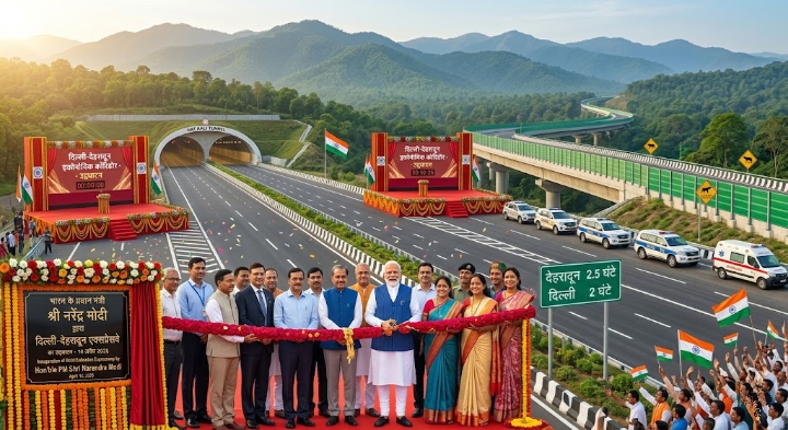 प्रधानमंत्री मोदी दिल्ली-देहरादून एक्सप्रेसवे का उद्घाटन करते हुए|