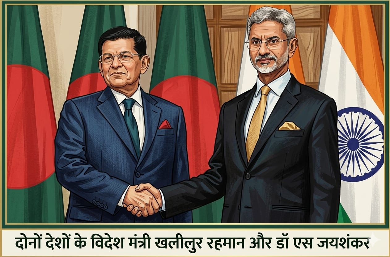 डॉ. एस, जयशंकर और खलीलुर रहमान की हाथ मिलाते हुए डिजिटल पेंटिंग|