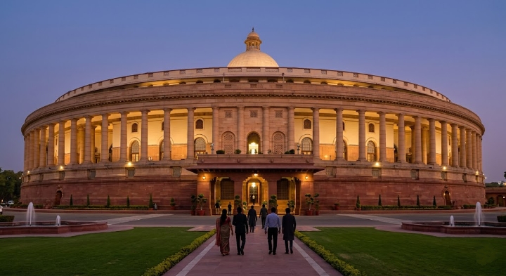 संसद भवन नई दिल्ली का बाहरी दृश्य 