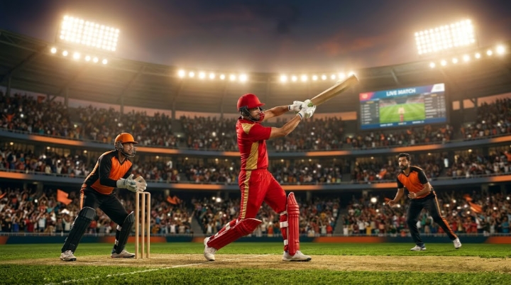 IPL 2027 में पंजाब और हैदराबाद के बीच क्रिकेट मैच का एक्शन शॉट|