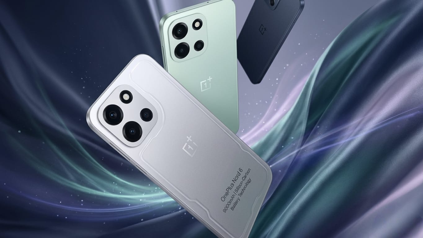 सिल्वर और ग्रीन कलर में वनप्लस नॉर्ड 6 स्मार्टफोन का बैक डिजाईन|