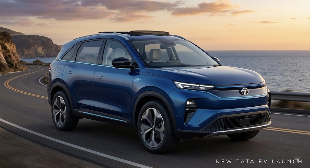 टाटा मोटर्स की नई इलेक्ट्रिक एसयूवी का फ्रंट लुक, 600 किमीं रेंज के साथ|