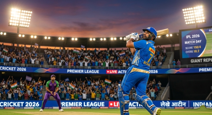 IPL 2026 मैच के दौरान स्टेडियम में बल्लेबाजी करता खिलाड़ी 