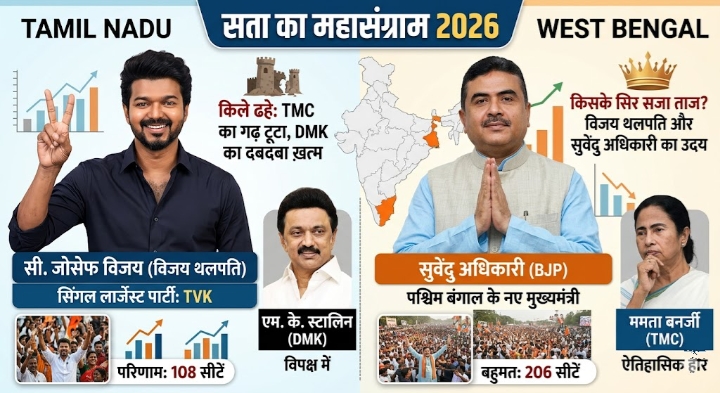 2026 विधानसभा चुनाव के विजेता नेता जीत का जश्न मनाते हुए-सत्ता का महासंग्राम 