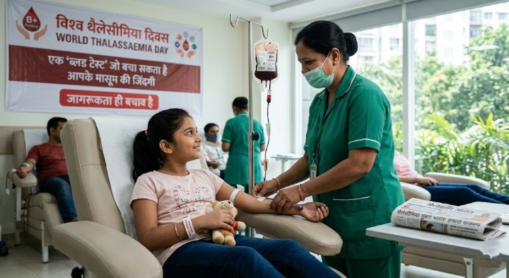 थैलेसीमिया जागरूकता और रक्तदान का संदेश देती तस्वीर|