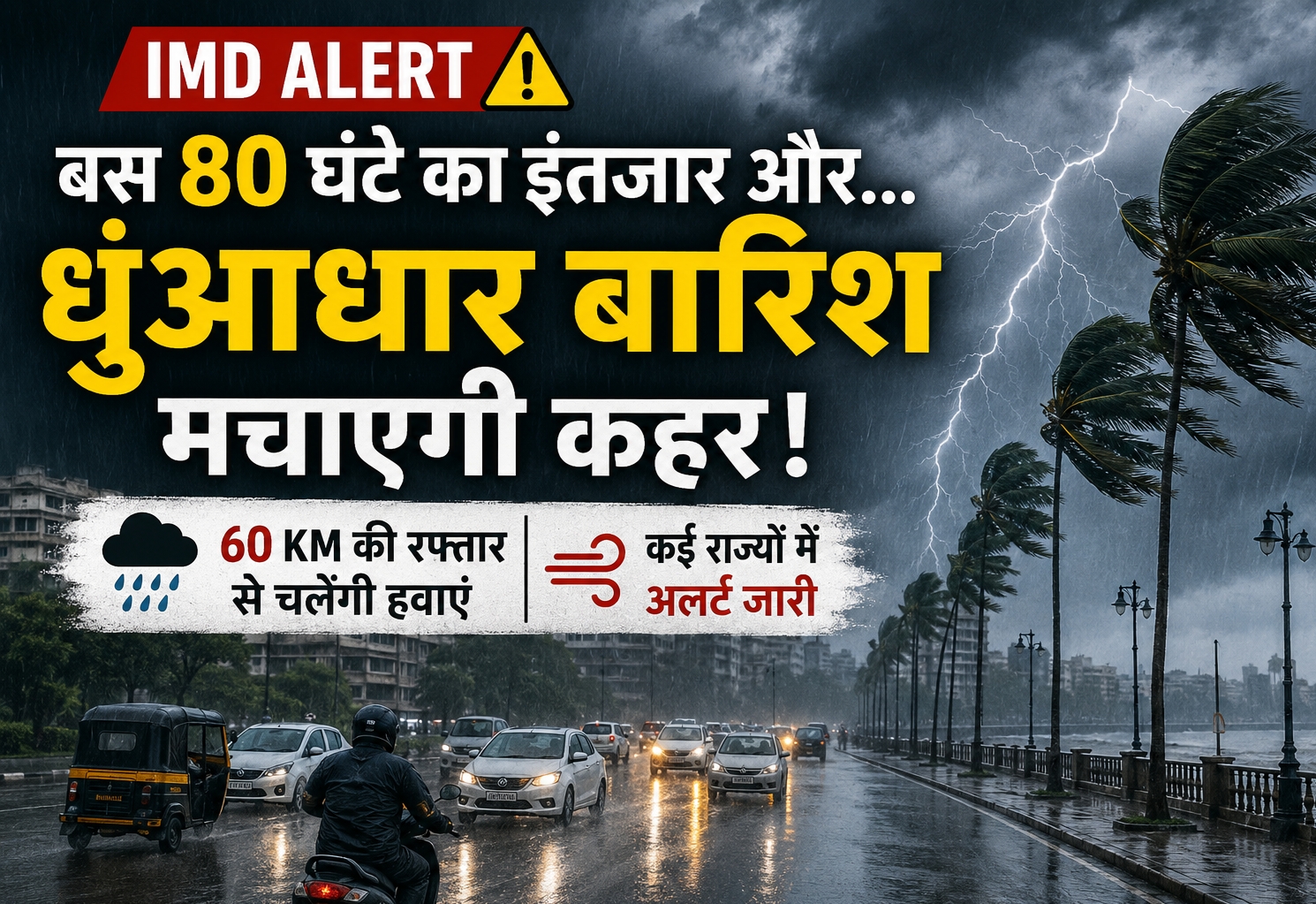 IMD Weather Alert 2026 अगले 80 घंटे भारी बारिश और 60 KM हवाओं का अलर्ट.