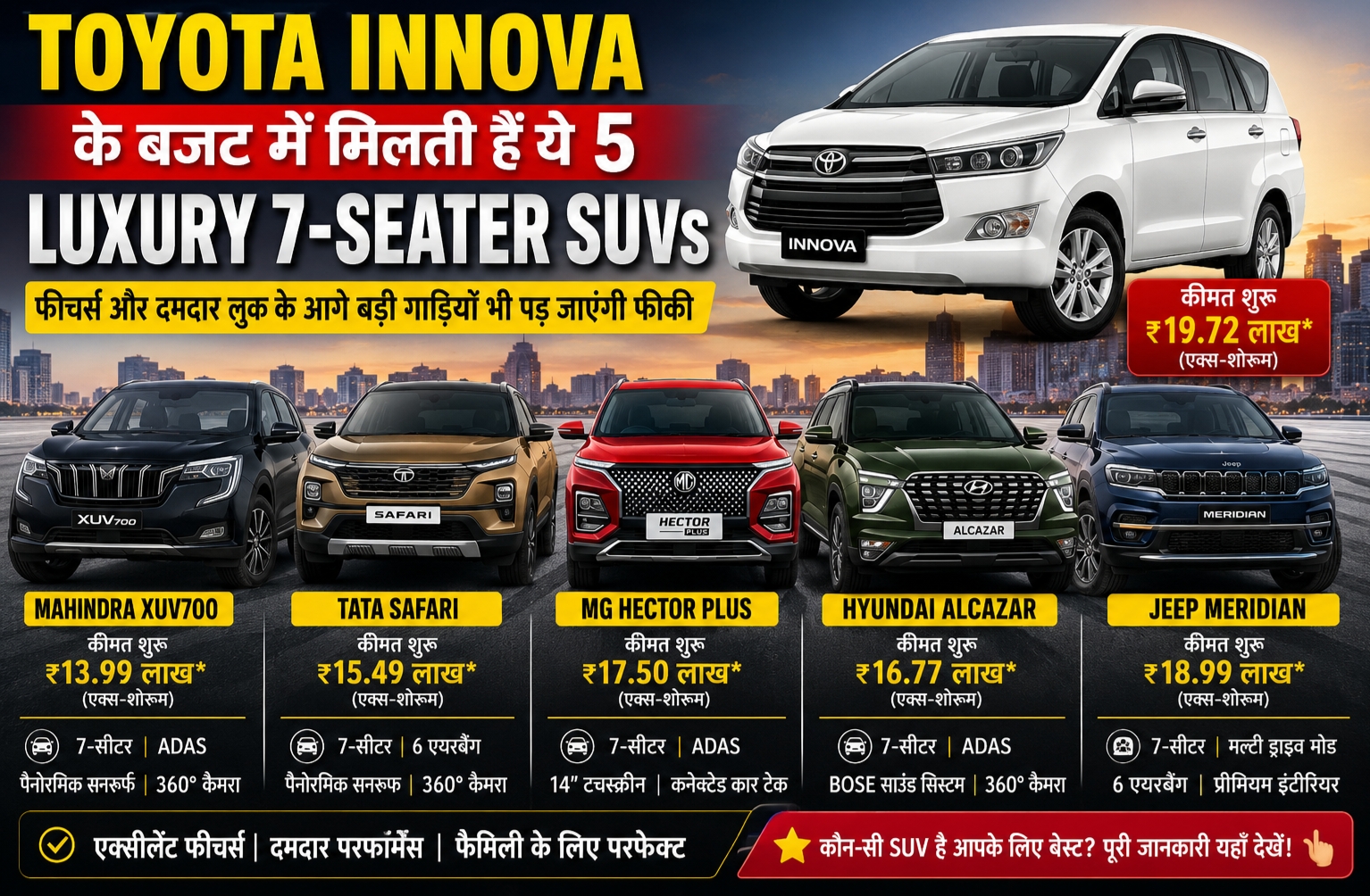 Luxury 7-Seater SUVs at Toyota Innova Price - 5 Best Family SUVs.