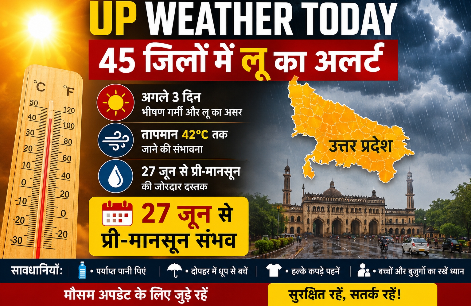 UP Weather Today. 45 जिलों में लू का अलर्ट.