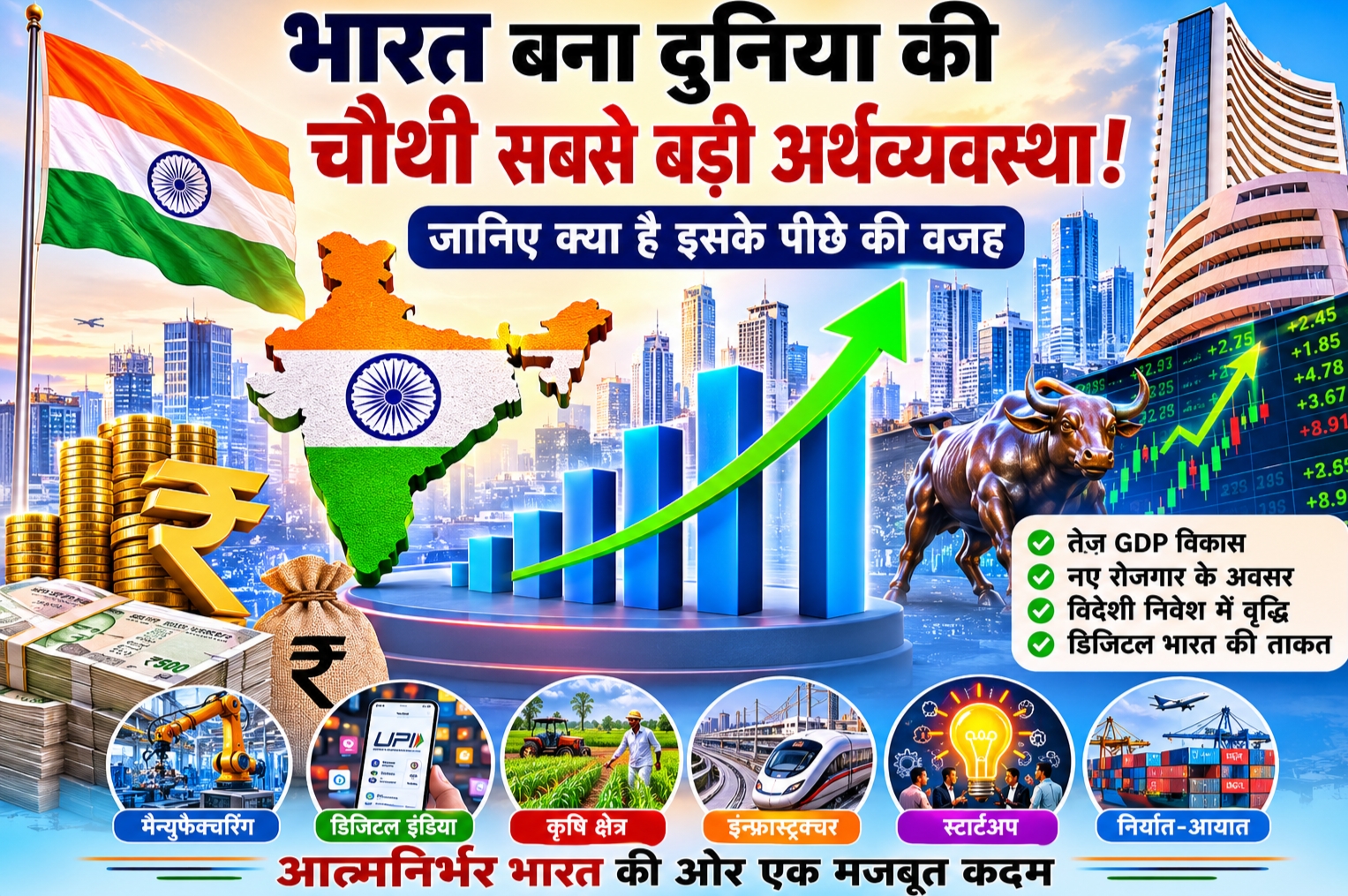 भारत दुनिया की चौथी सबसे बड़ी अर्थव्यवस्था पर आधारित सांकेतिक चित्र
