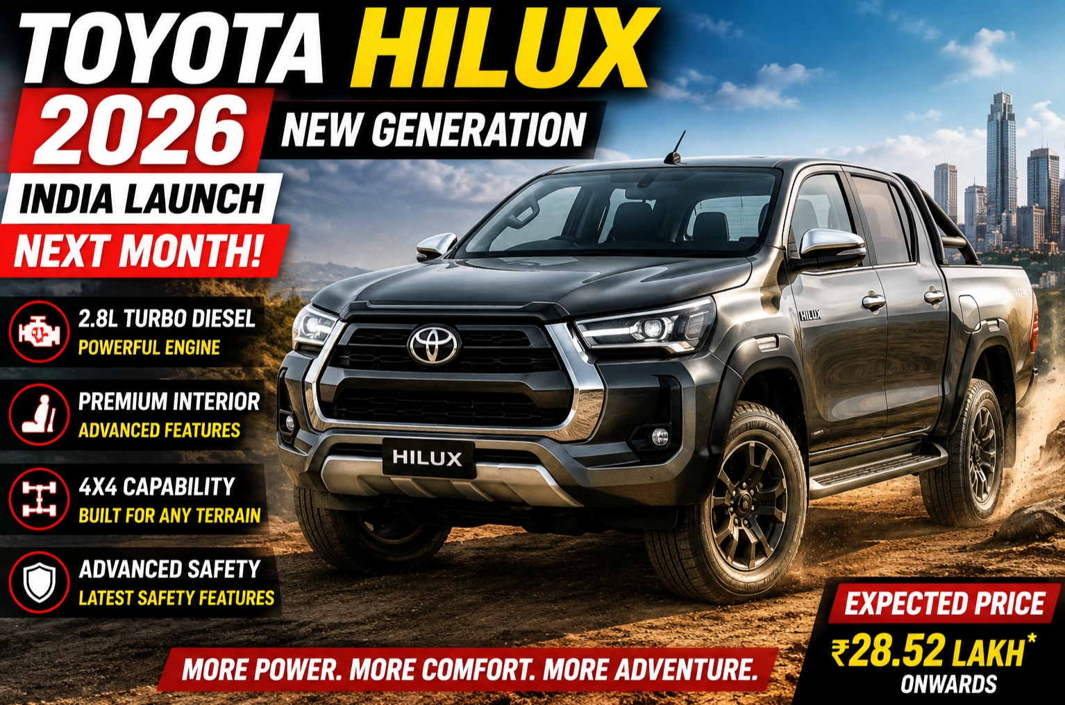 Toyota Hilux 2026 India Launch New Pickup Truck.