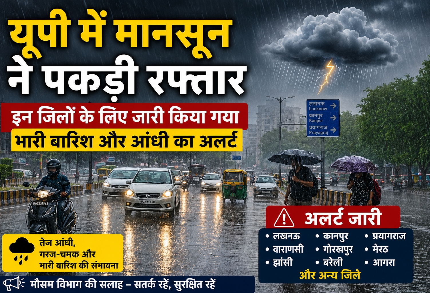 यूपी में मानसून के दौरान भारी बारिश.