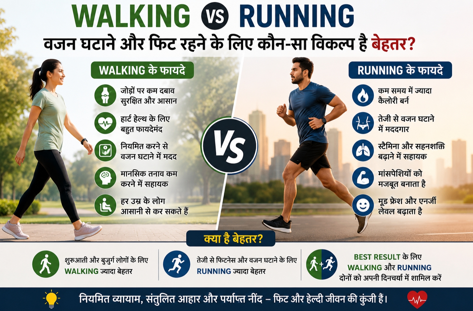 Walking Vs Running की तुलना.