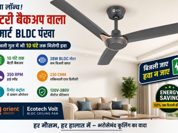 10 घंटे बैटरी बैकअप वाला BLDC पंखा.